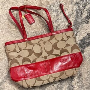Coach Red and Tan Signature Tote